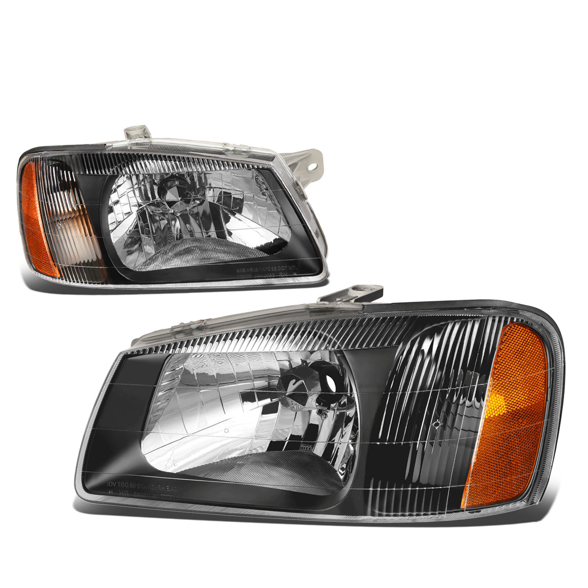 DNA Motoring, 00-02 Hyundai Accent Headlights - Black Housing Amber Corner