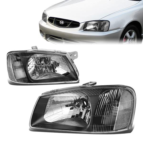 DNA Motoring, 00-02 Hyundai Accent Headlights - Black Housing Clear Corner