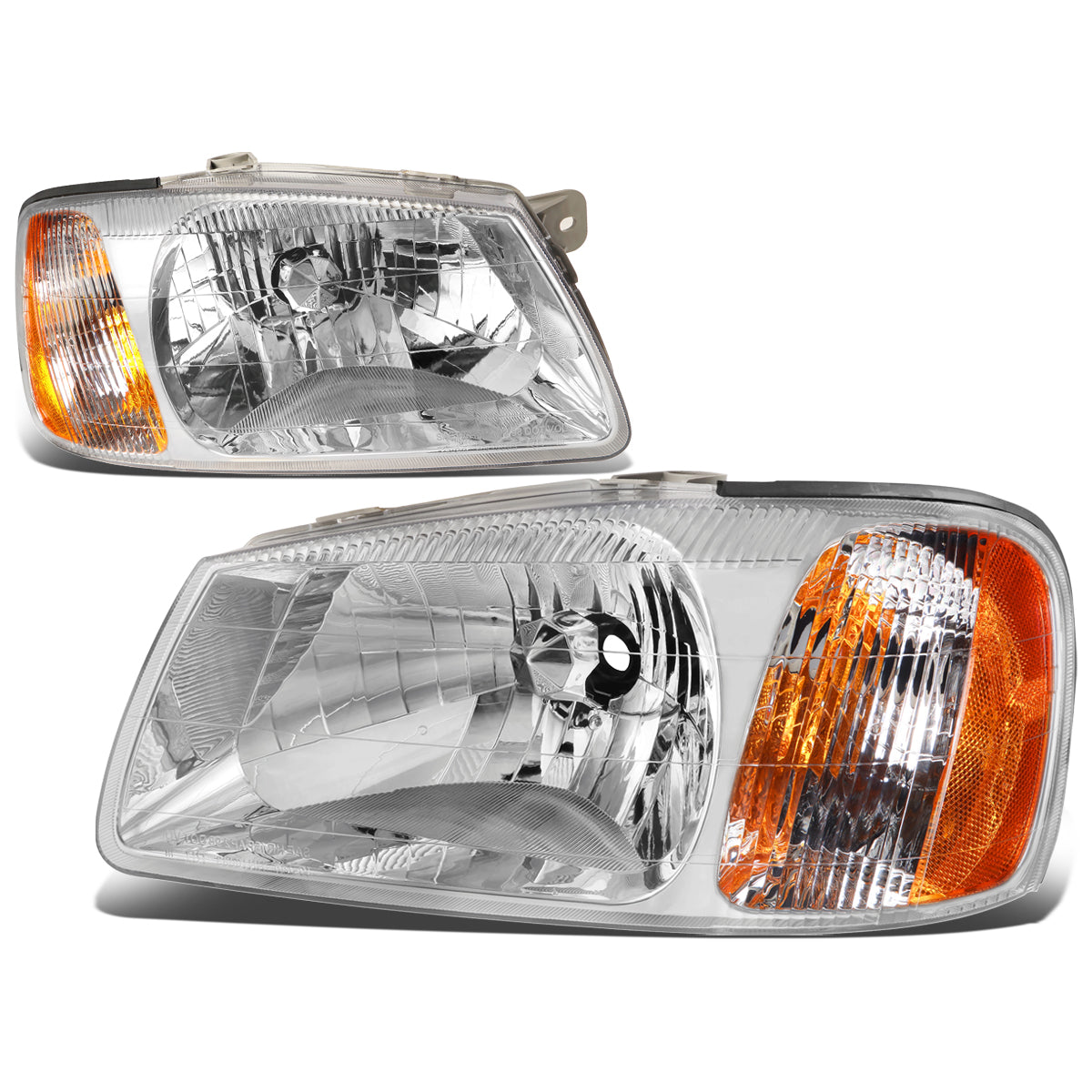 DNA Motoring, 00-02 Hyundai Accent Headlights - Chrome Housing Amber Corner