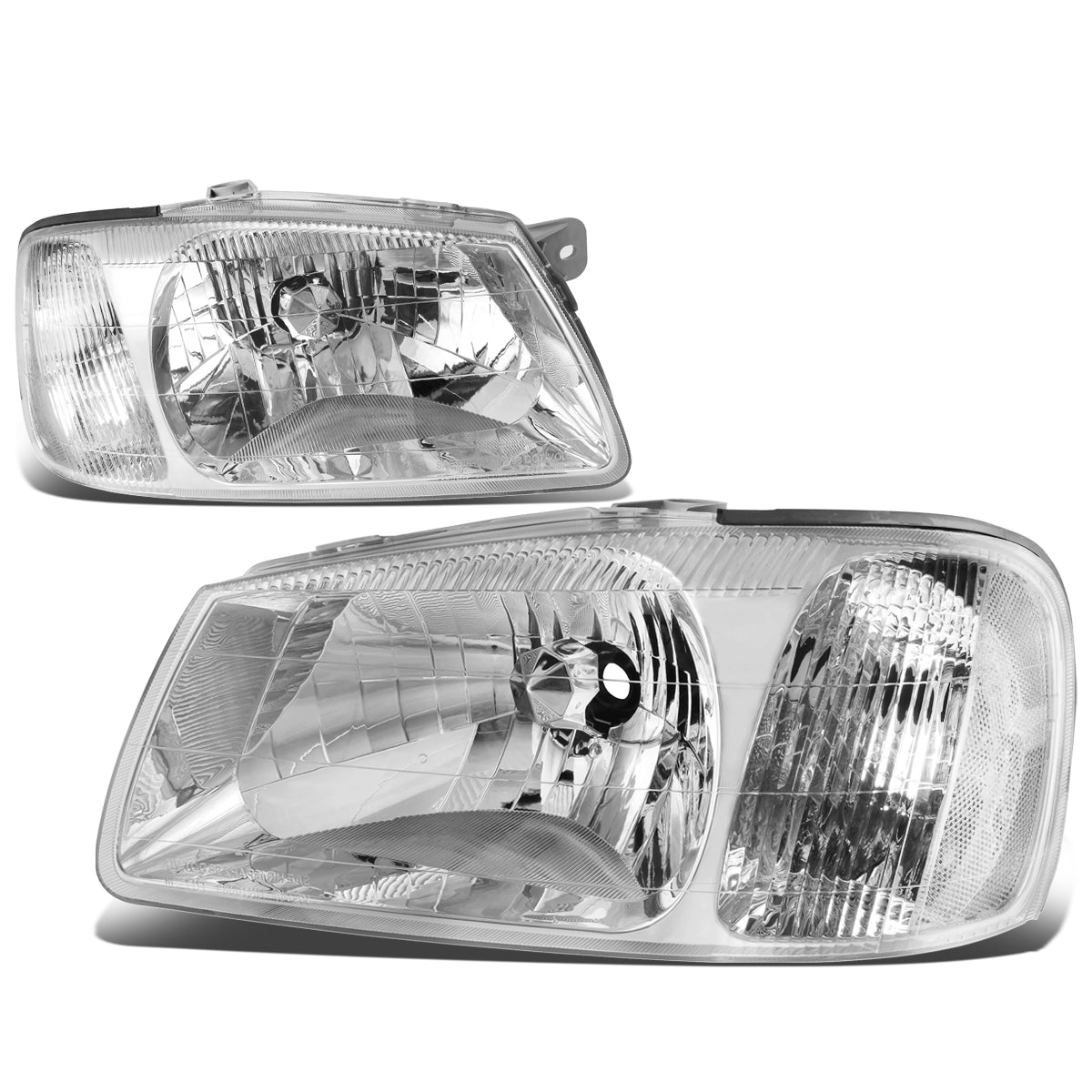 DNA Motoring, 00-02 Hyundai Accent Headlights - Chrome Housing Clear Corner