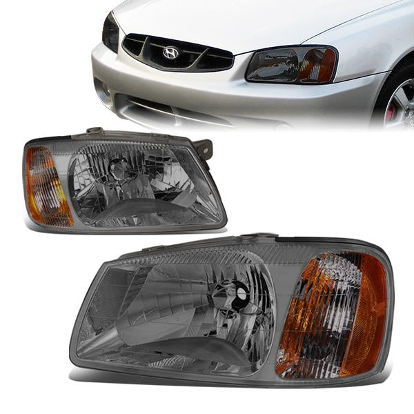 DNA Motoring, 00-02 Hyundai Accent Headlights - Smoked Housing Amber Corner