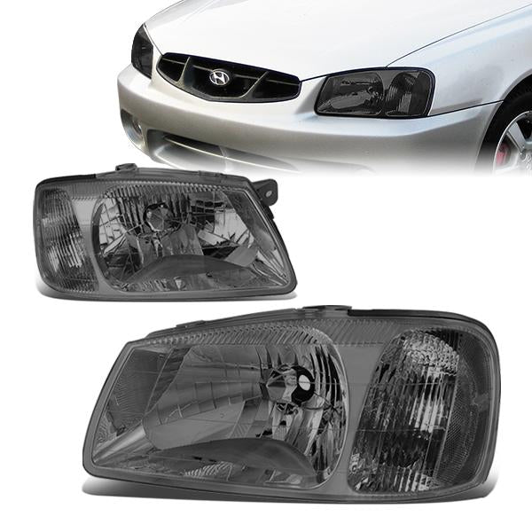 DNA Motoring, 00-02 Hyundai Accent Headlights - Smoked Housing Clear Corner