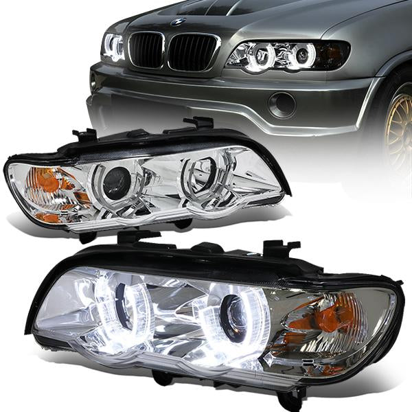 DNA Motoring, 00-03 BMW X5 Pre-Facelift Models 7-Colors LED U-Halo Projector Headlights - Chrome Housing