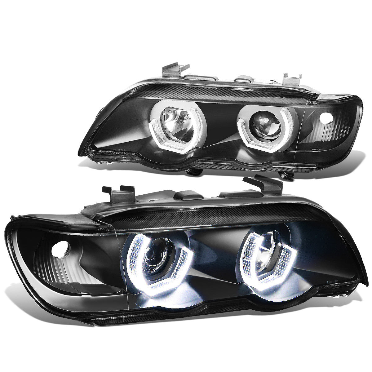 DNA Motoring, 00-03 BMW X5 Pre-Facelift Models LED U-Halo Projector Headlights - Black Housing