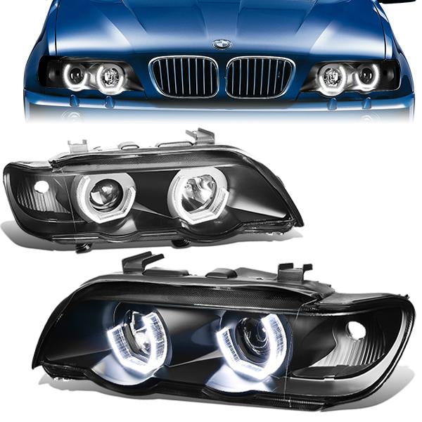 DNA Motoring, 00-03 BMW X5 Pre-Facelift Models LED U-Halo Projector Headlights - Black Housing