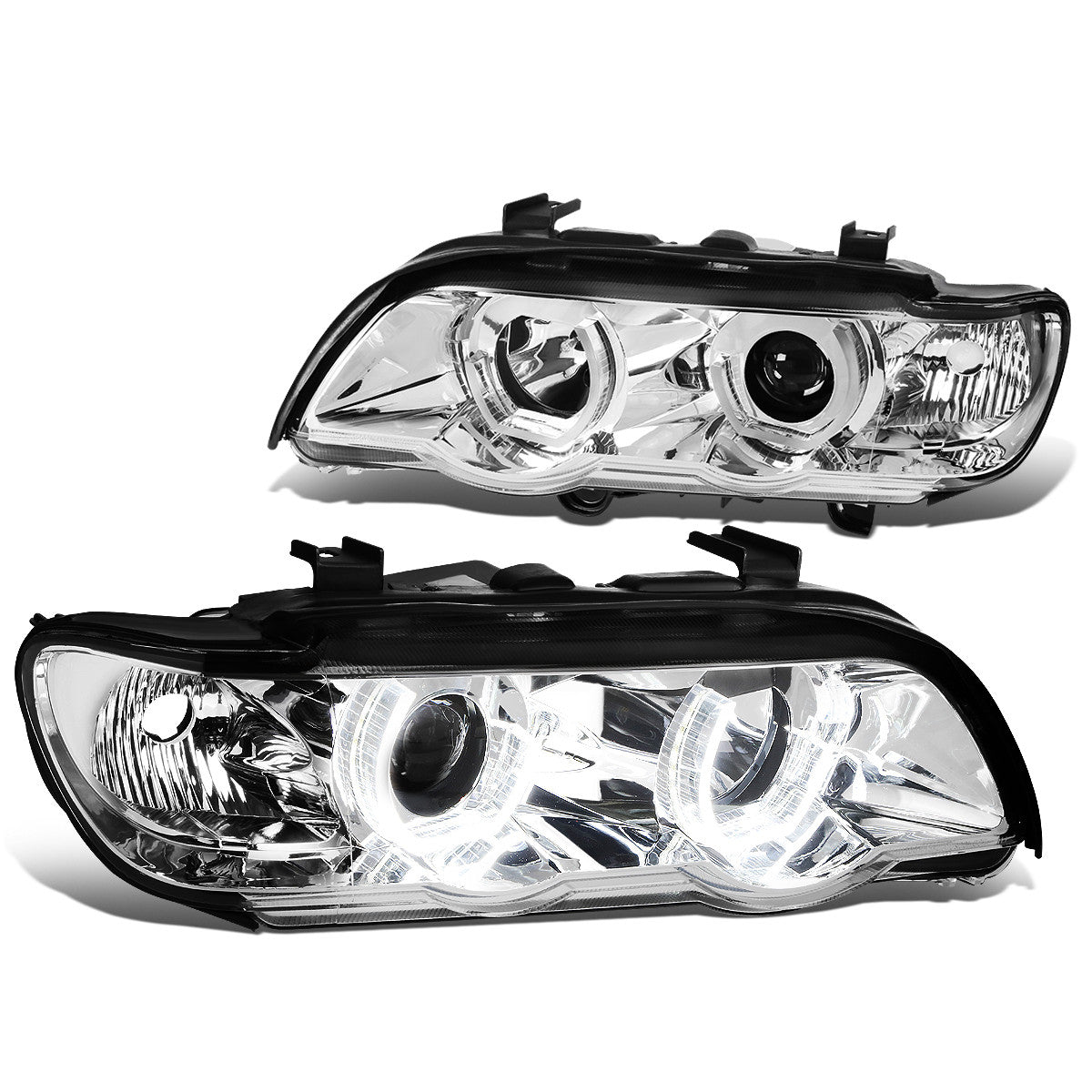 DNA Motoring, 00-03 BMW X5 Pre-Facelift Models LED U-Halo Projector Headlights - Chrome Housing