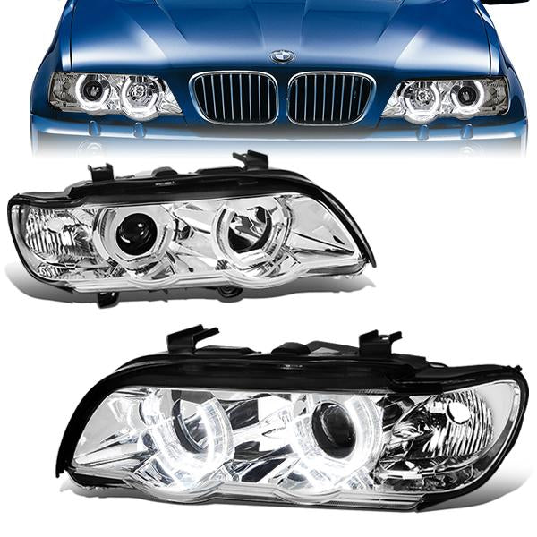 DNA Motoring, 00-03 BMW X5 Pre-Facelift Models LED U-Halo Projector Headlights - Chrome Housing