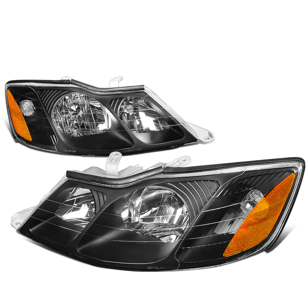 DNA Motoring, 00-04 Toyota Avalon Headlights - Black Housing Amber Corner