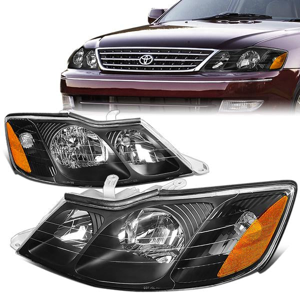 DNA Motoring, 00-04 Toyota Avalon Headlights - Black Housing Amber Corner