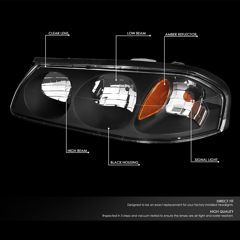 DNA Motoring, 00-05 Chevy Impala Headlights - Black Housing Amber Corner