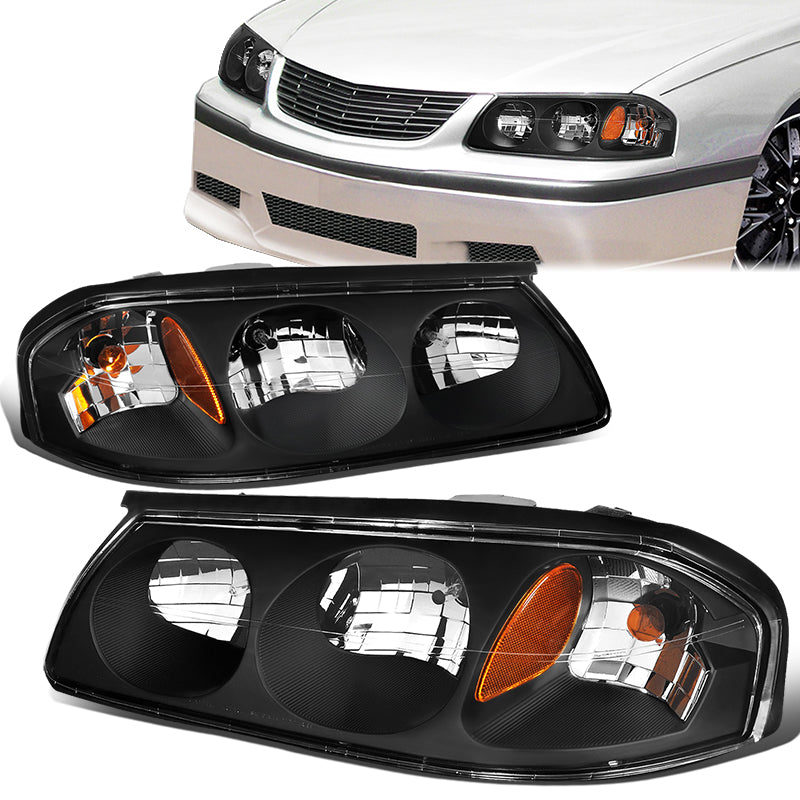 DNA Motoring, 00-05 Chevy Impala Headlights - Black Housing Amber Corner