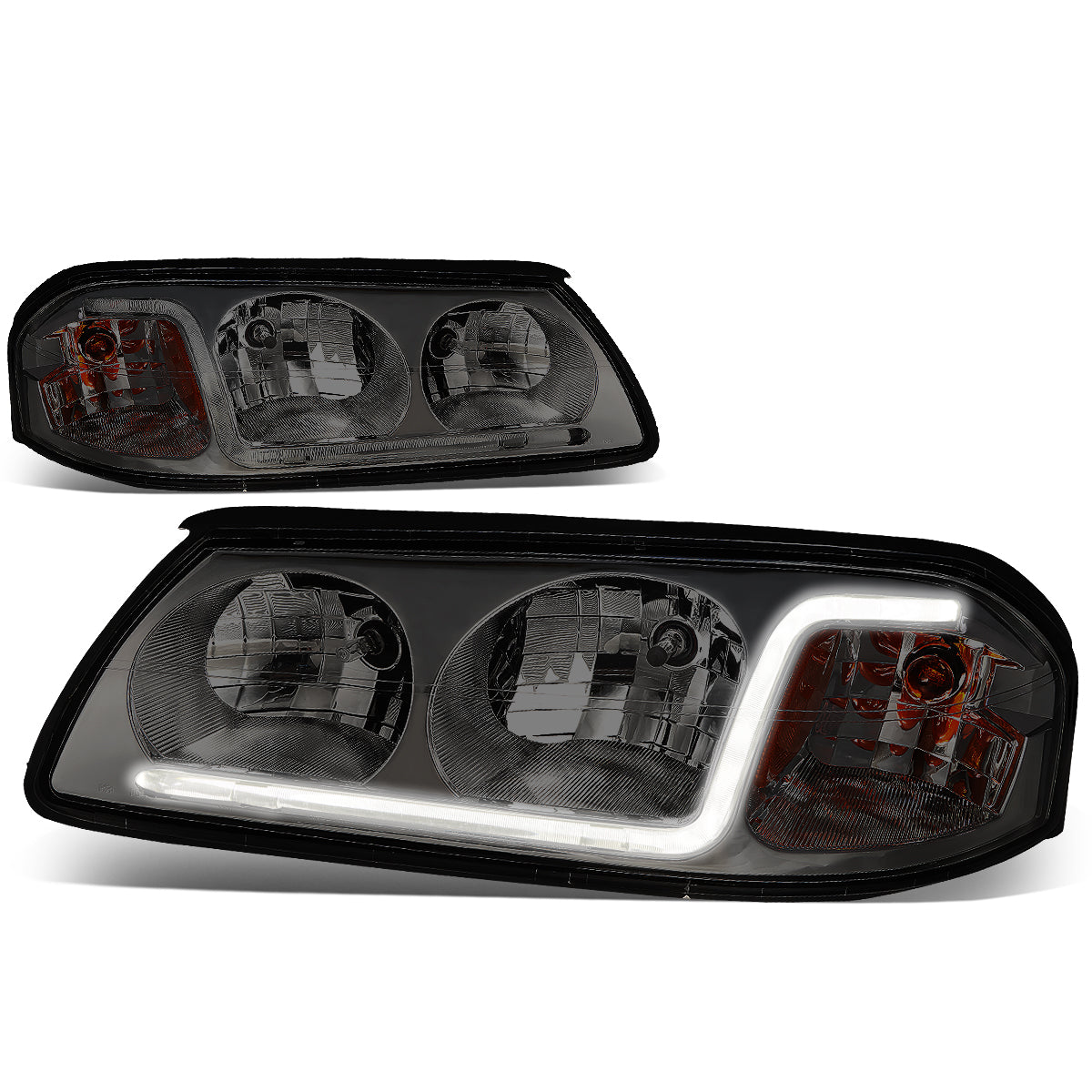 DNA Motoring, 00-05 Chevy Impala LED DRL Headlights - Smoked Housing Amber Corner