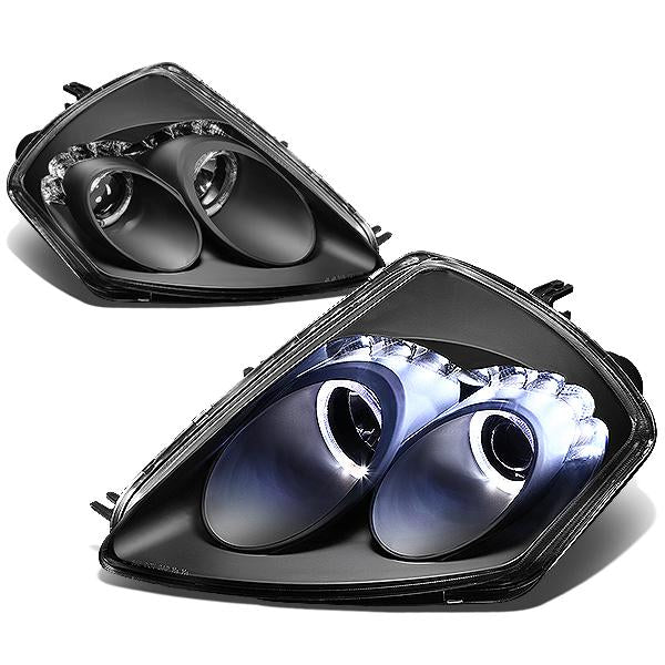 DNA Motoring, 00-05 Mitsubishi Eclipse LED Halo Ring Projector Headlights - Black Housing