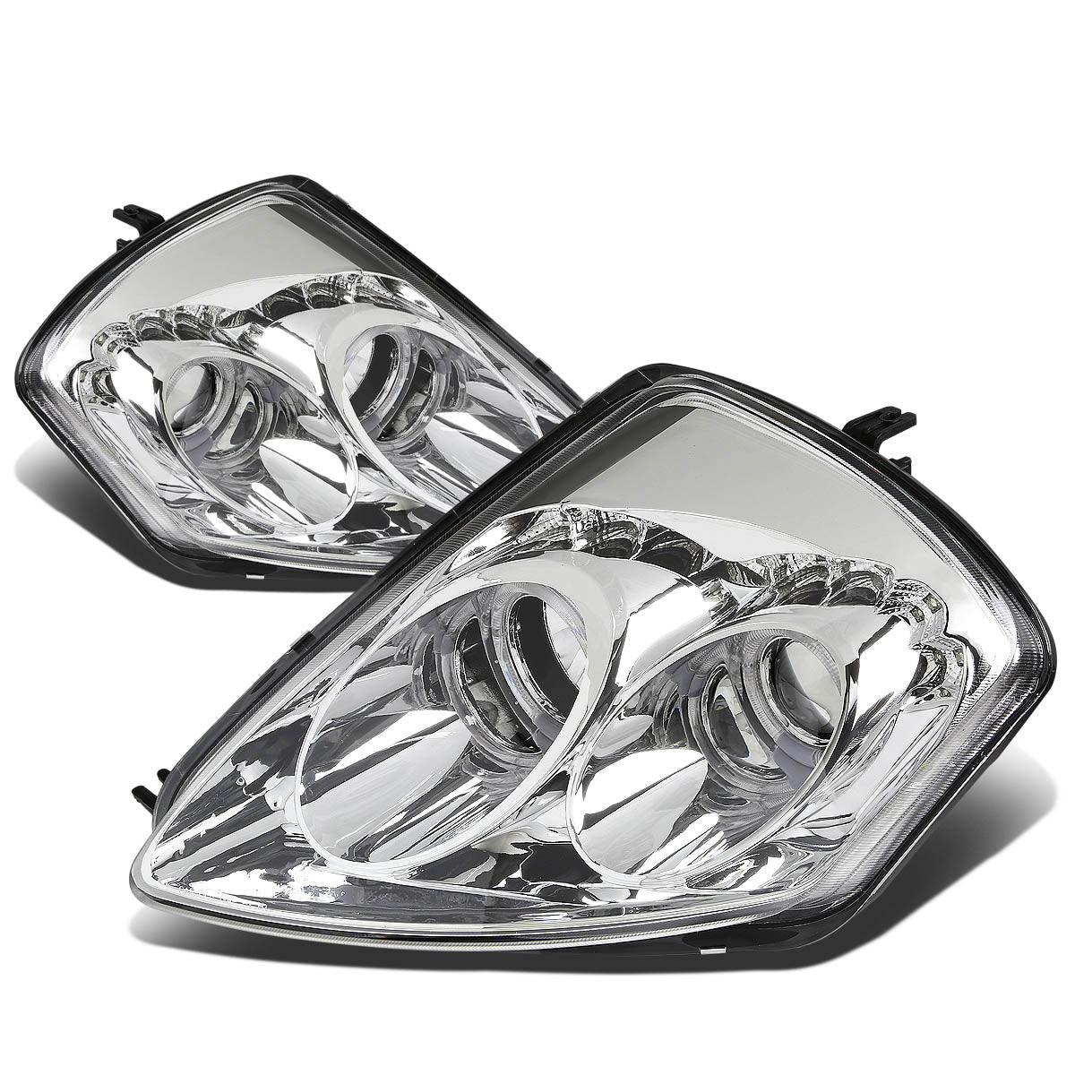 DNA Motoring, 00-05 Mitsubishi Eclipse LED Halo Ring Projector Headlights - Chrome Housing