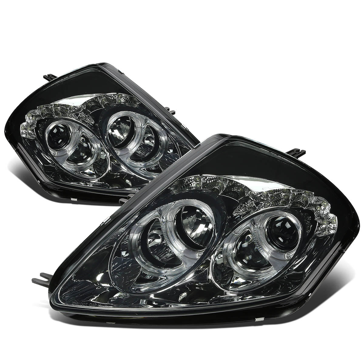 DNA Motoring, 00-05 Mitsubishi Eclipse LED Halo Ring Projector Headlights - Smoked Housing