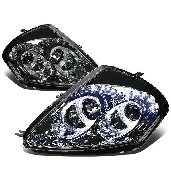 DNA Motoring, 00-05 Mitsubishi Eclipse LED Halo Ring Projector Headlights - Smoked Housing