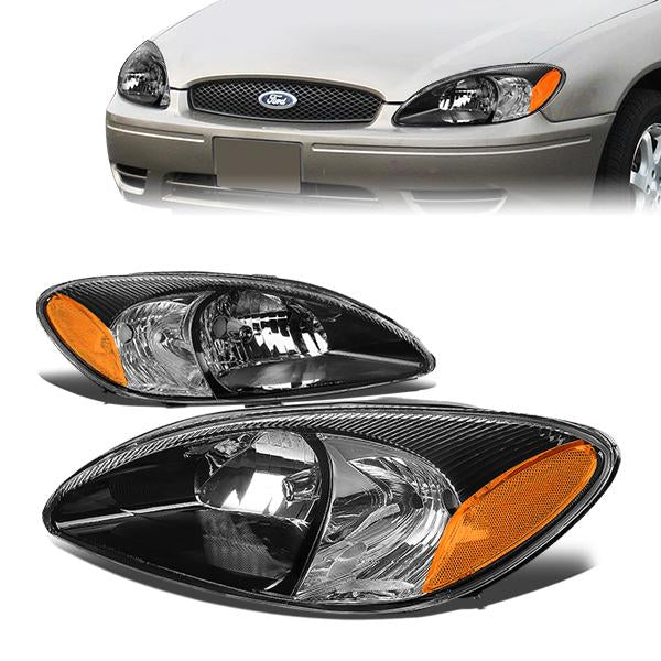 DNA Motoring, 00-07 Ford Taurus Headlights - Black Housing Amber Corner