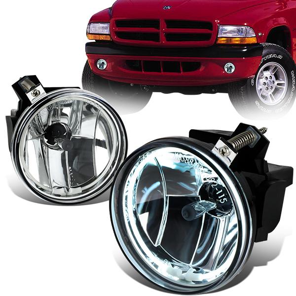 DNA Motoring, 01-04 Dodge Dakota Durango Clear Lens Halo-Ring Fog Lights - w/Light Bulbs