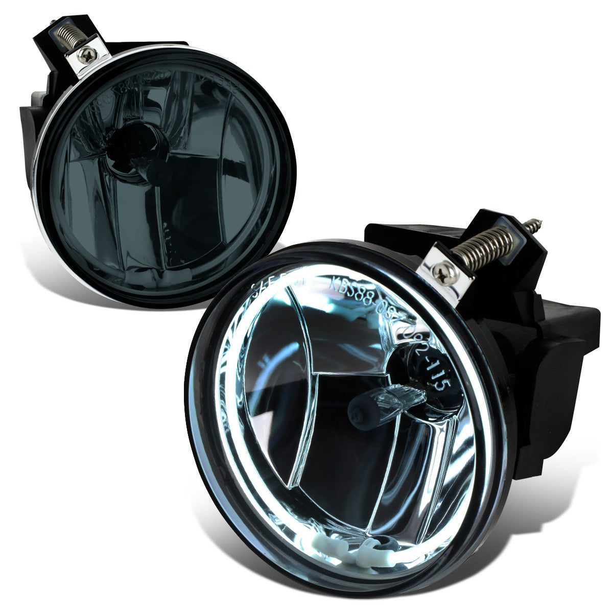 DNA Motoring, 01-04 Dodge Dakota Durango Smoked Lens Halo-Ring Fog Lights - w/Light Bulbs