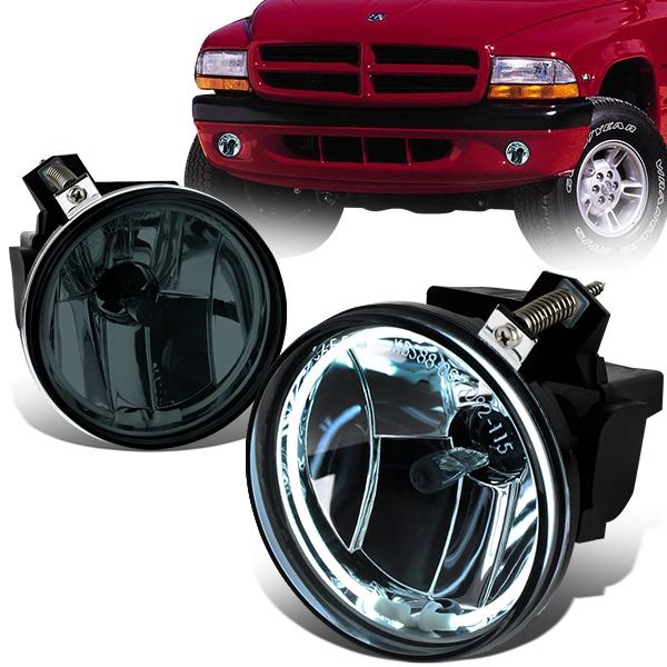 DNA Motoring, 01-04 Dodge Dakota Durango Smoked Lens Halo-Ring Fog Lights - w/Light Bulbs