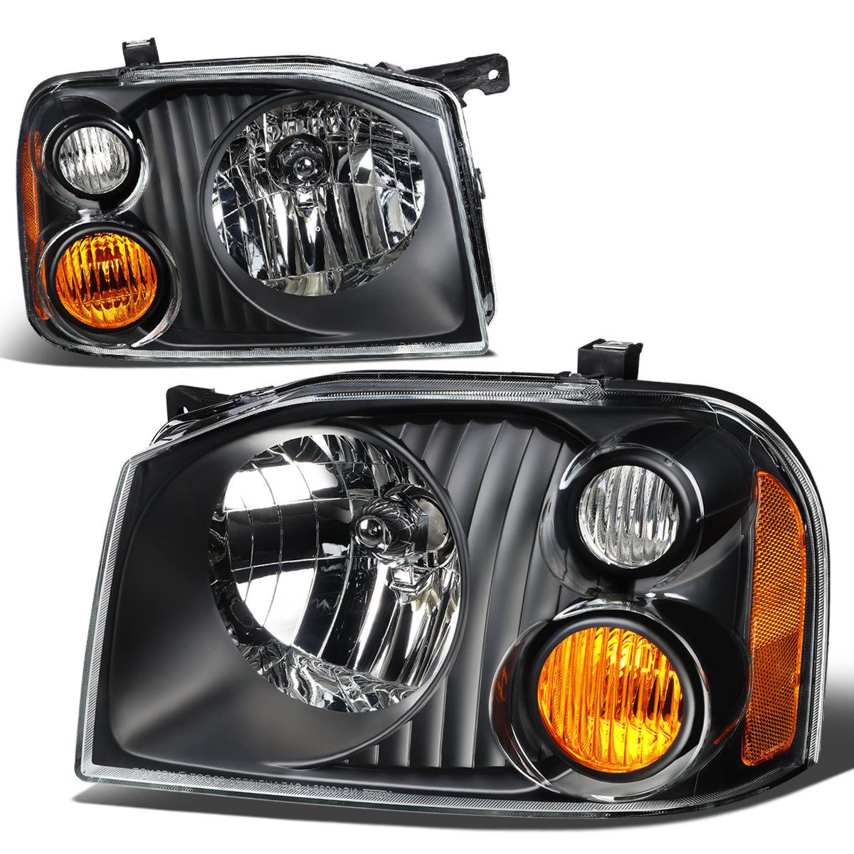 DNA Motoring, 01-04 Nissan Frontier Headlights - Black Housing Amber Corner