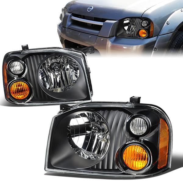 DNA Motoring, 01-04 Nissan Frontier Headlights - Black Housing Amber Corner