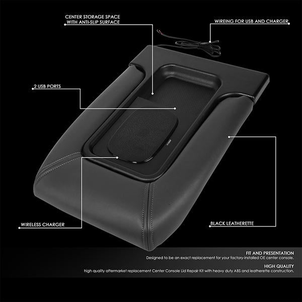 CAAP, 01-07 Chevy Silverado GMC Sierra Leather Center Console Lid w/USB Wireless Chager