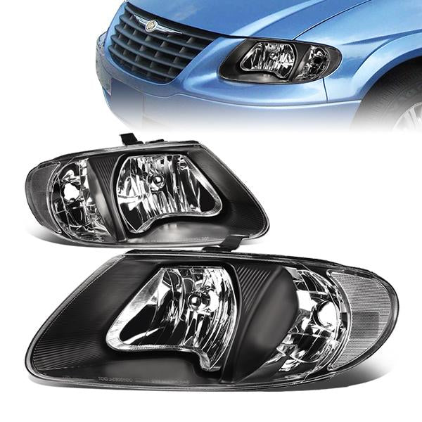 DNA Motoring, 01-07 Dodge Grand Caravan Chrysler Town & Country Voyager Headlights - Black Housig Clear Corner