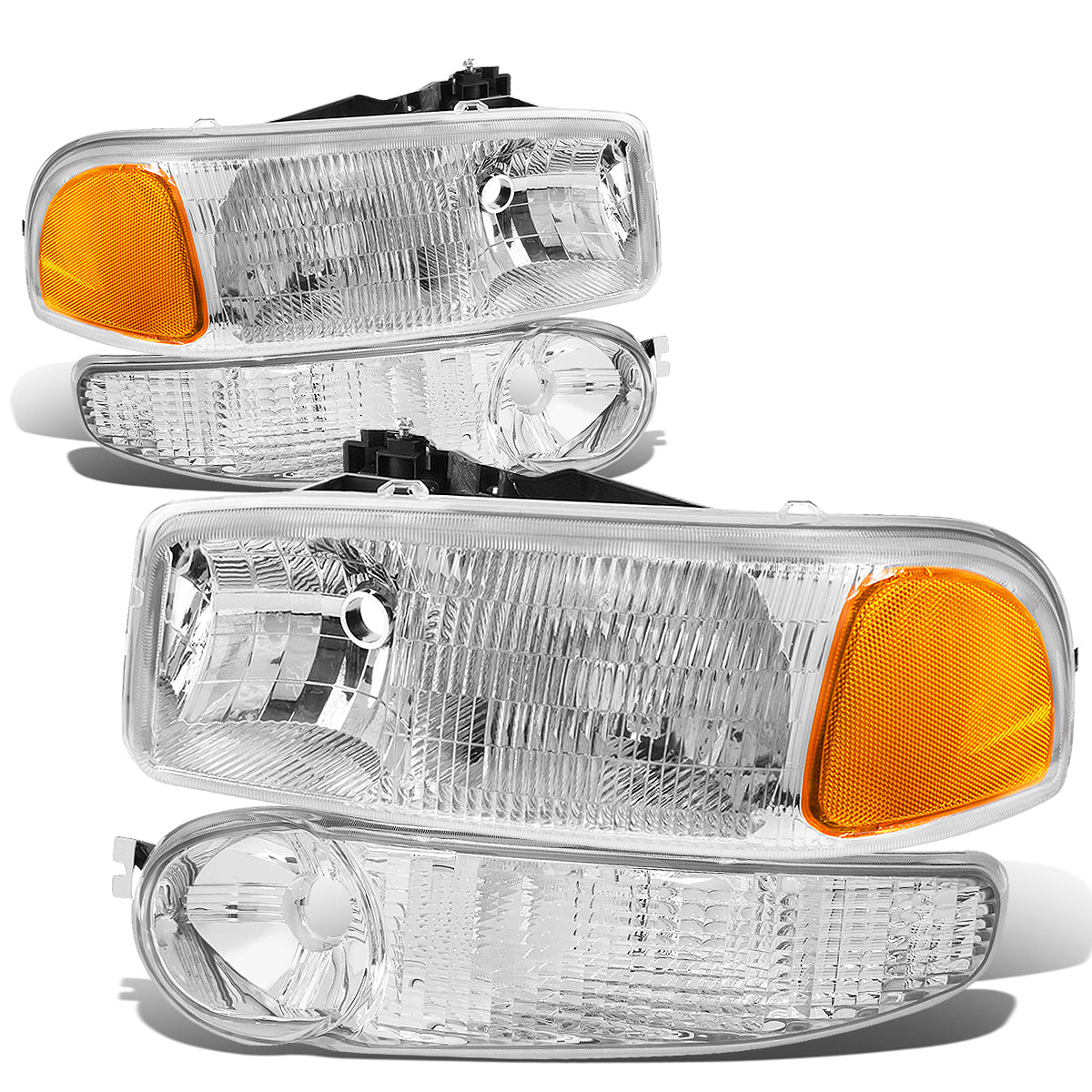 DNA Motoring, 01-07 GMC Sierra C3 Yukon XL 1500 Denali Headlights+Bumper Lamp - Chrome Housing Amber Corner