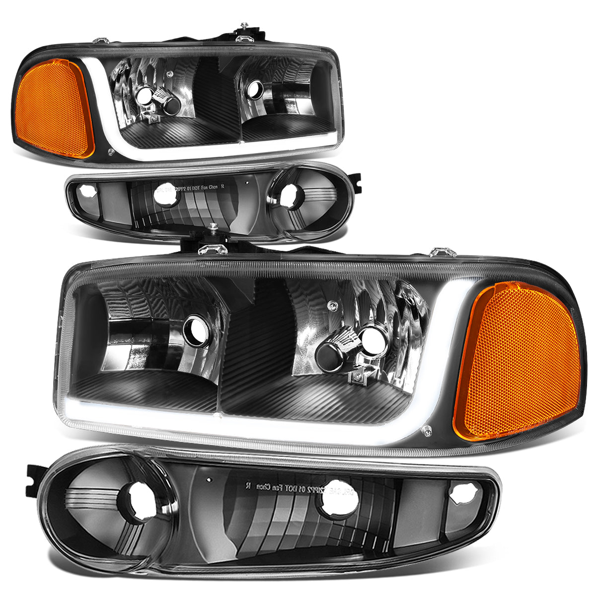 DNA Motoring, 01-07 GMC Sierra C3 Yukon XL 1500 Denali LED DRL Headlights - Black Housing Amber Corner