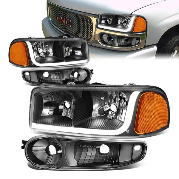 DNA Motoring, 01-07 GMC Sierra C3 Yukon XL 1500 Denali LED DRL Headlights - Black Housing Amber Corner