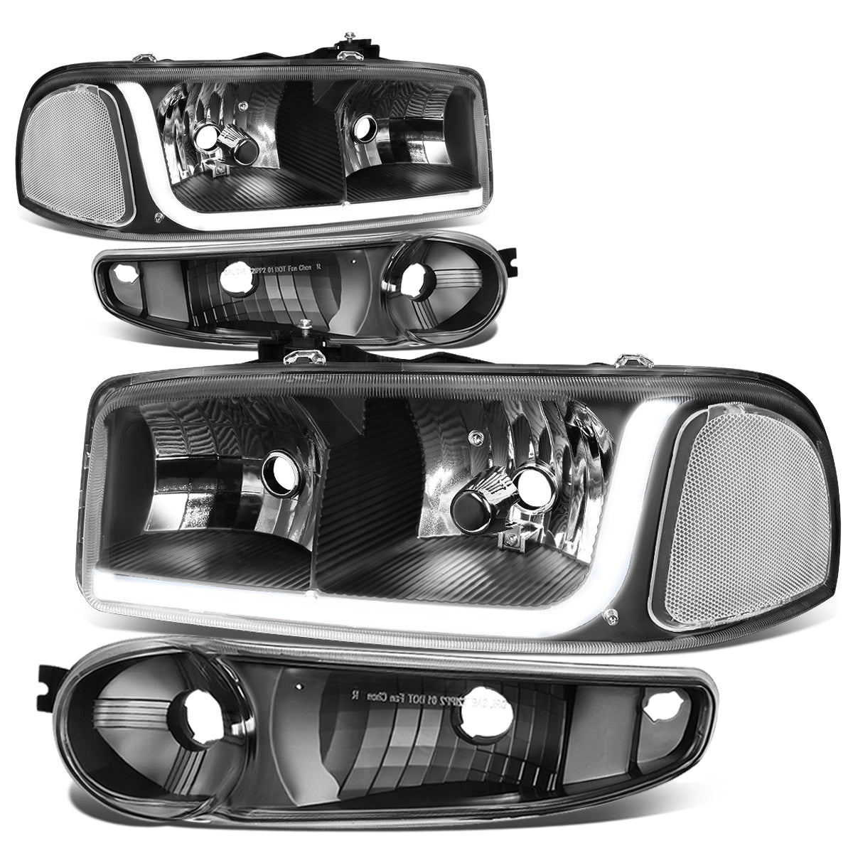 DNA Motoring, 01-07 GMC Sierra C3 Yukon XL 1500 Denali LED DRL Headlights - Black Housing Clear Corner