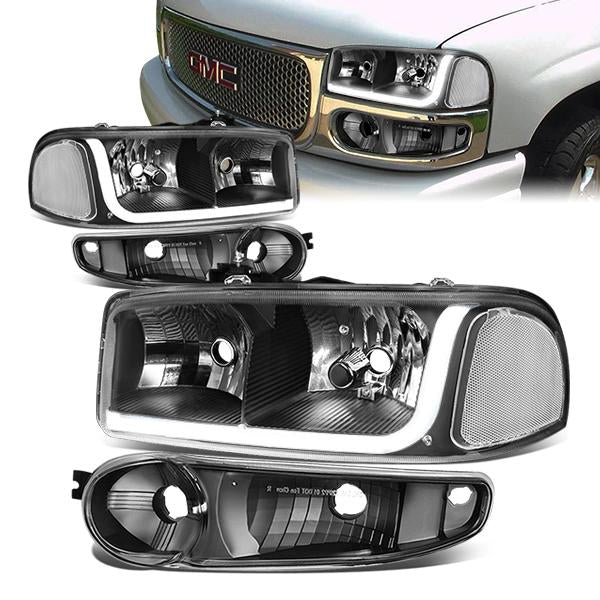 DNA Motoring, 01-07 GMC Sierra C3 Yukon XL 1500 Denali LED DRL Headlights - Black Housing Clear Corner