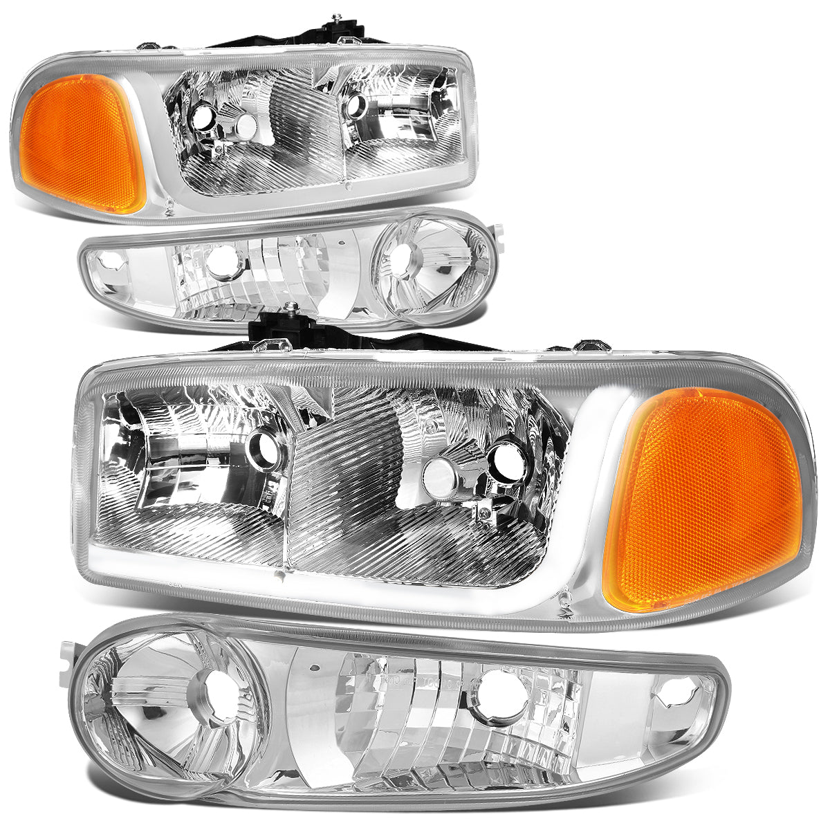 DNA Motoring, 01-07 GMC Sierra C3 Yukon XL 1500 Denali LED DRL Headlights - Chrome Housing Amber Corner