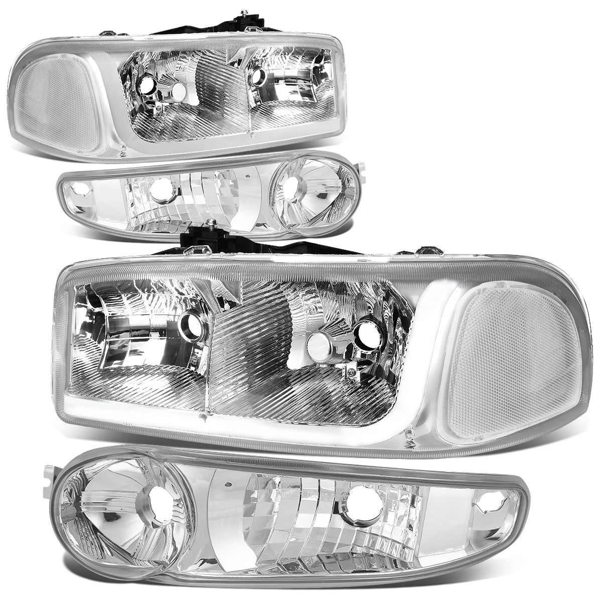 DNA Motoring, 01-07 GMC Sierra C3 Yukon XL 1500 Denali LED DRL Headlights - Chrome Housing Clear Corner