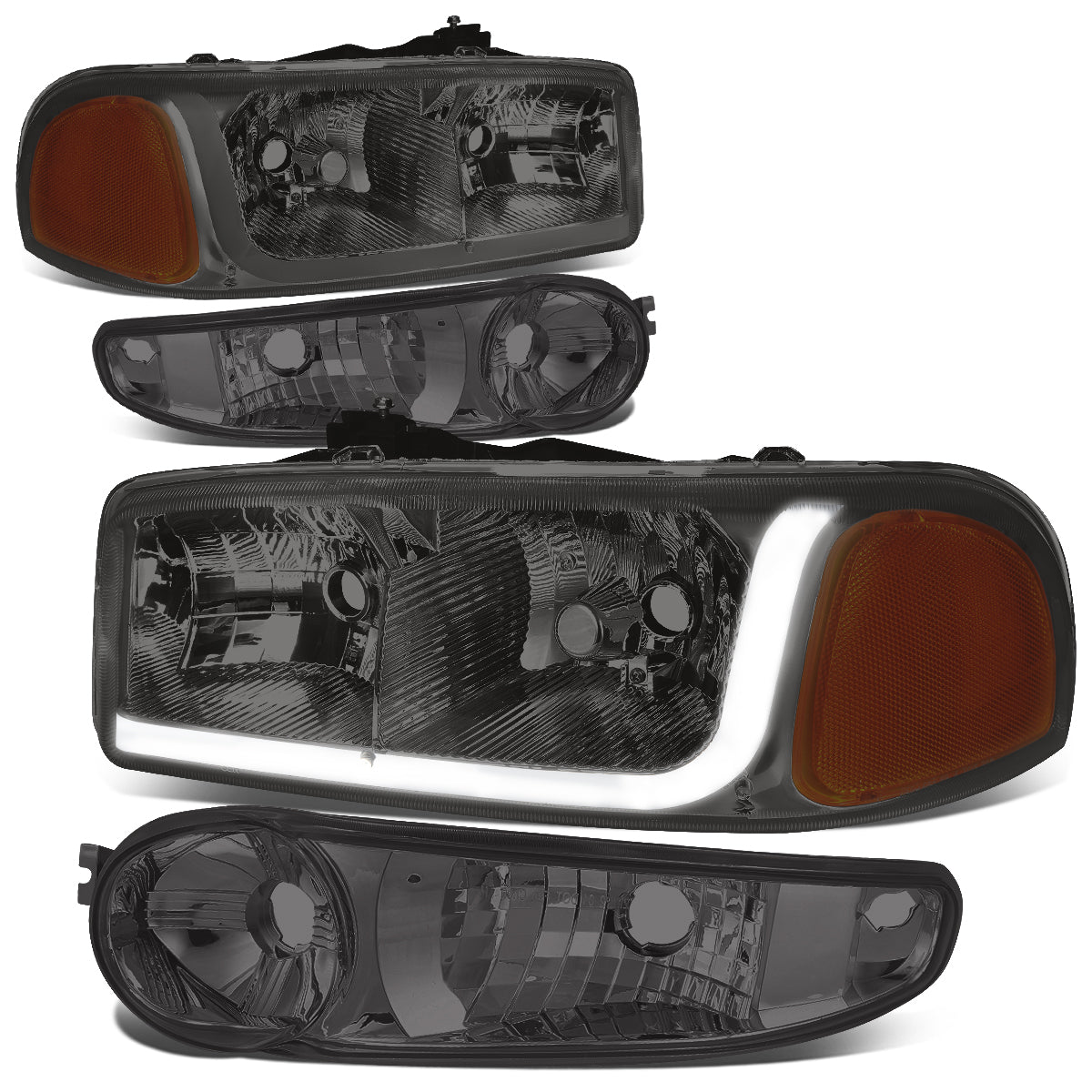 DNA Motoring, 01-07 GMC Sierra C3 Yukon XL 1500 Denali LED DRL Headlights - Smoked Housing Amber Corner