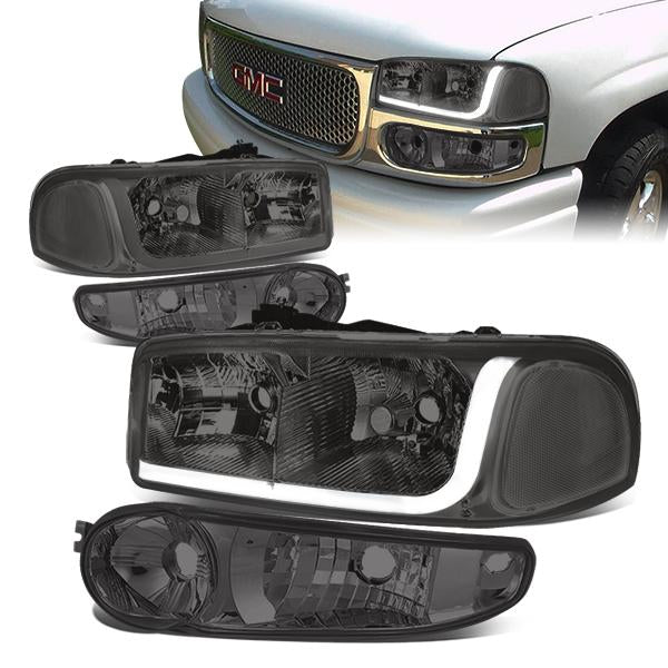 DNA Motoring, 01-07 GMC Sierra C3 Yukon XL 1500 Denali LED DRL Headlights - Smoked Housing Clear Corner