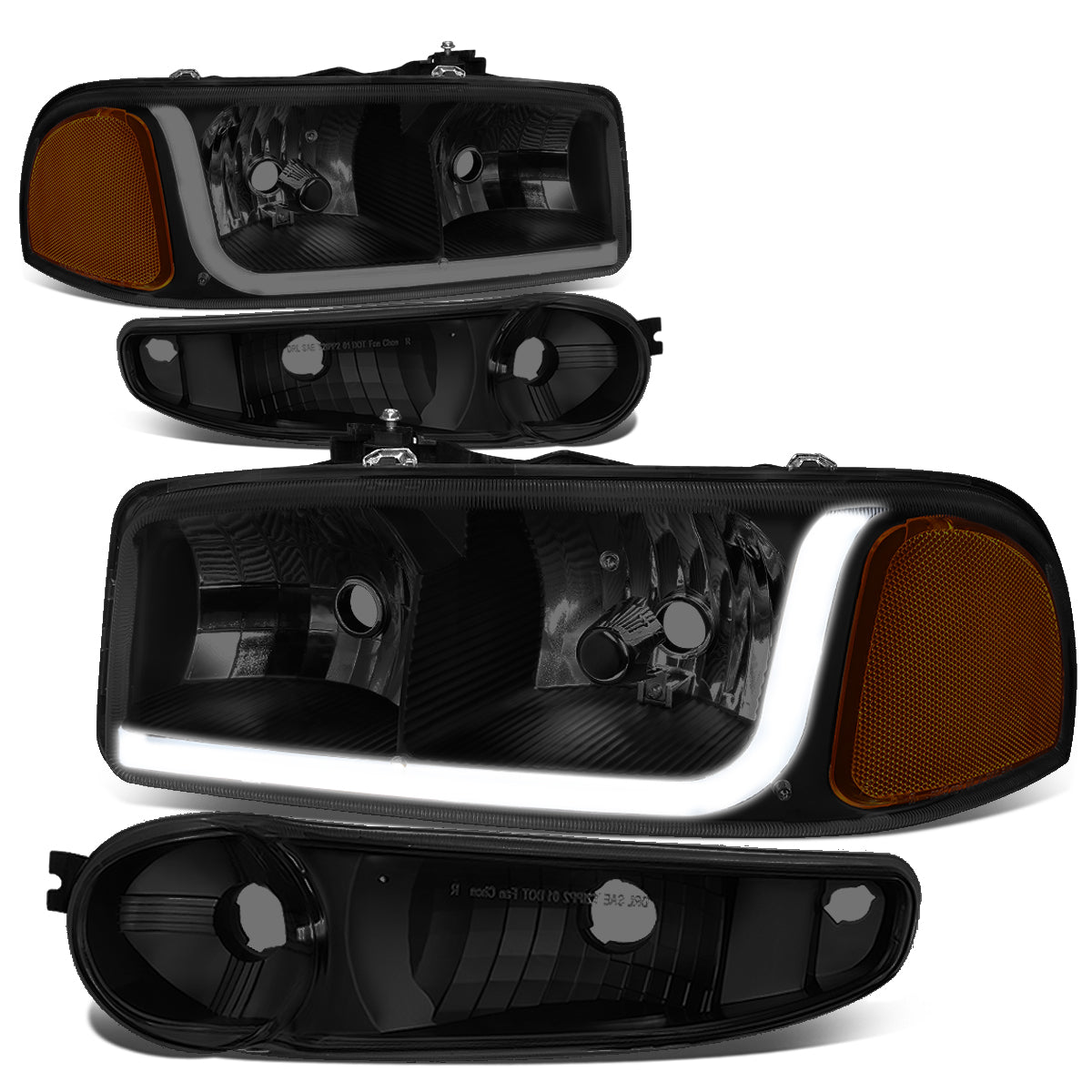 DNA Motoring, 01-07 GMC Sierra C3 Yukon XL 1500 Denali LED DRL Headlights - Tinted Housing Amber Corner