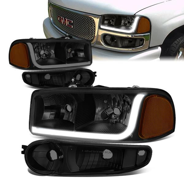 DNA Motoring, 01-07 GMC Sierra C3 Yukon XL 1500 Denali LED DRL Headlights - Tinted Housing Amber Corner