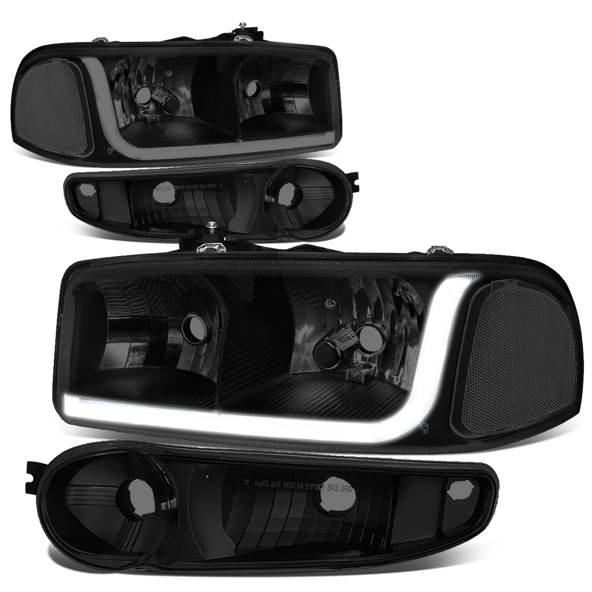 DNA Motoring, 01-07 GMC Sierra C3 Yukon XL 1500 Denali LED DRL Headlights - Tinted Housing Clear Corner