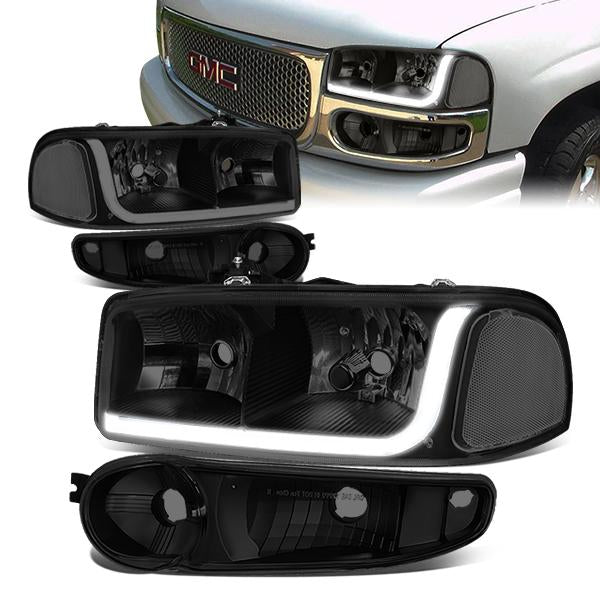 DNA Motoring, 01-07 GMC Sierra C3 Yukon XL 1500 Denali LED DRL Headlights - Tinted Housing Clear Corner