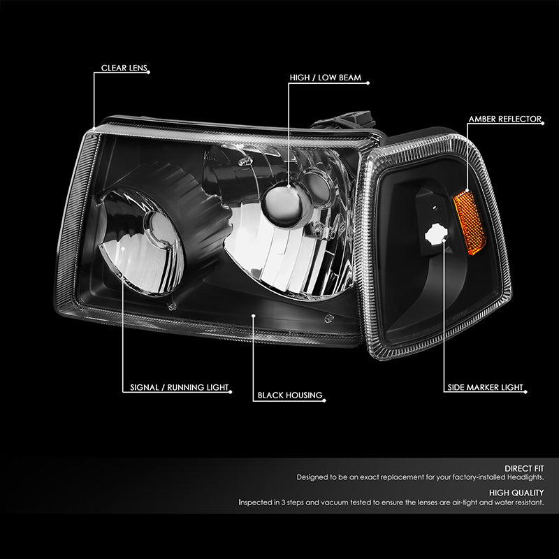 DNA Motoring, 01-11 Ford Ranger Headlights - Black Housing Amber Corner