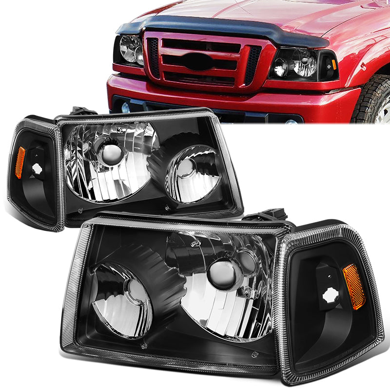 DNA Motoring, 01-11 Ford Ranger Headlights - Black Housing Amber Corner