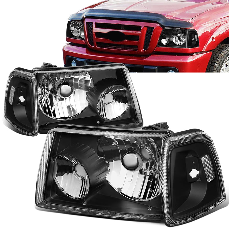 DNA Motoring, 01-11 Ford Ranger Headlights - Black Housing Clear Corner