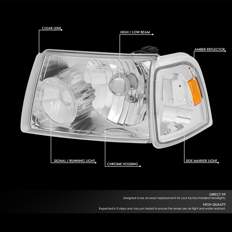 DNA Motoring, 01-11 Ford Ranger Headlights - Chrome Housing Amber Corner