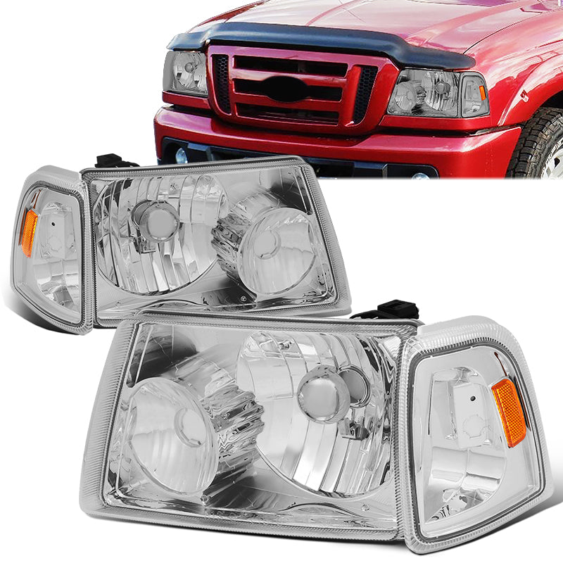 DNA Motoring, 01-11 Ford Ranger Headlights - Chrome Housing Amber Corner