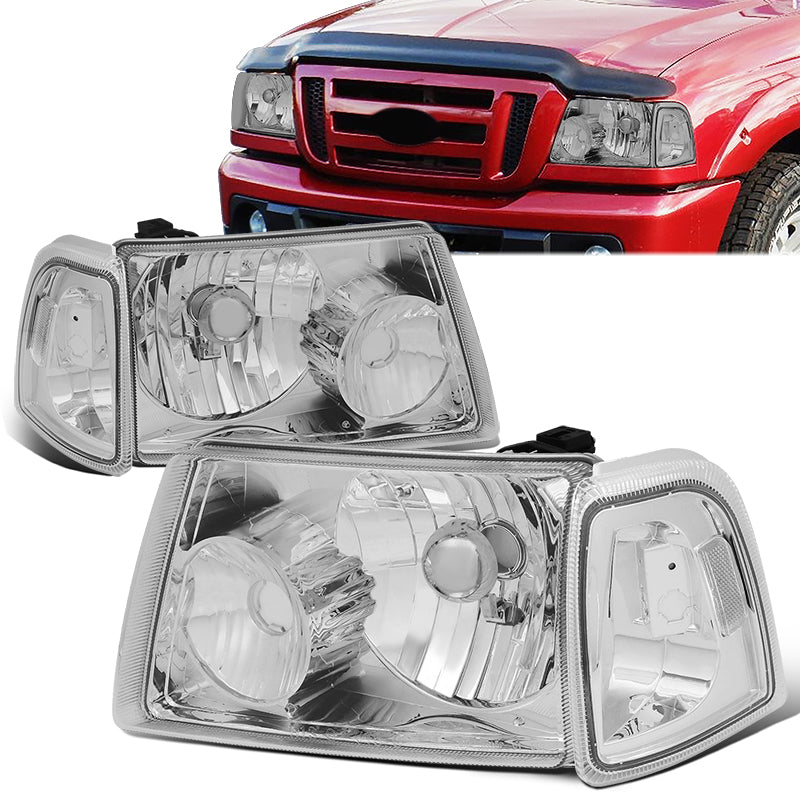 DNA Motoring, 01-11 Ford Ranger Headlights - Chrome Housing Clear Corner