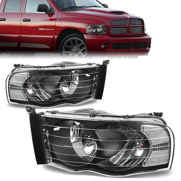 DNA Motoring, 02-05 Dodge Ram 1500 2500 3500 Headlights - Black Housing Clear Corner