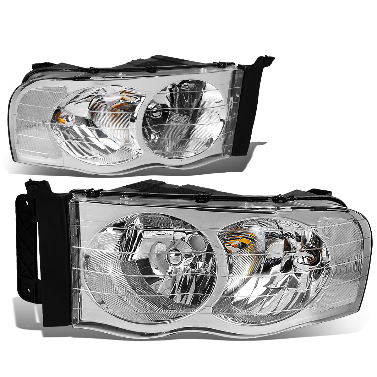 DNA Motoring, 02-05 Dodge Ram 1500 2500 3500 Headlights - Chrome Housing Clear Corner