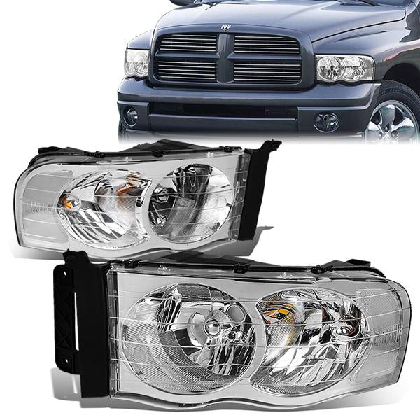 DNA Motoring, 02-05 Dodge Ram 1500 2500 3500 Headlights - Chrome Housing Clear Corner